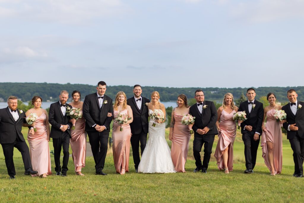 pink and black wedding party
