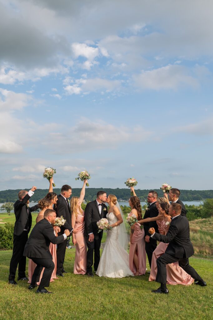 pink and black wedding party