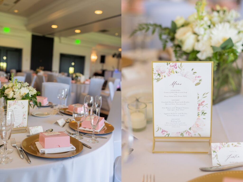 gold and pink wedding reception details