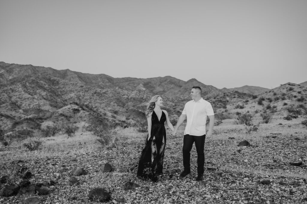 engagement photos with incredible long black dress mohave county arizona