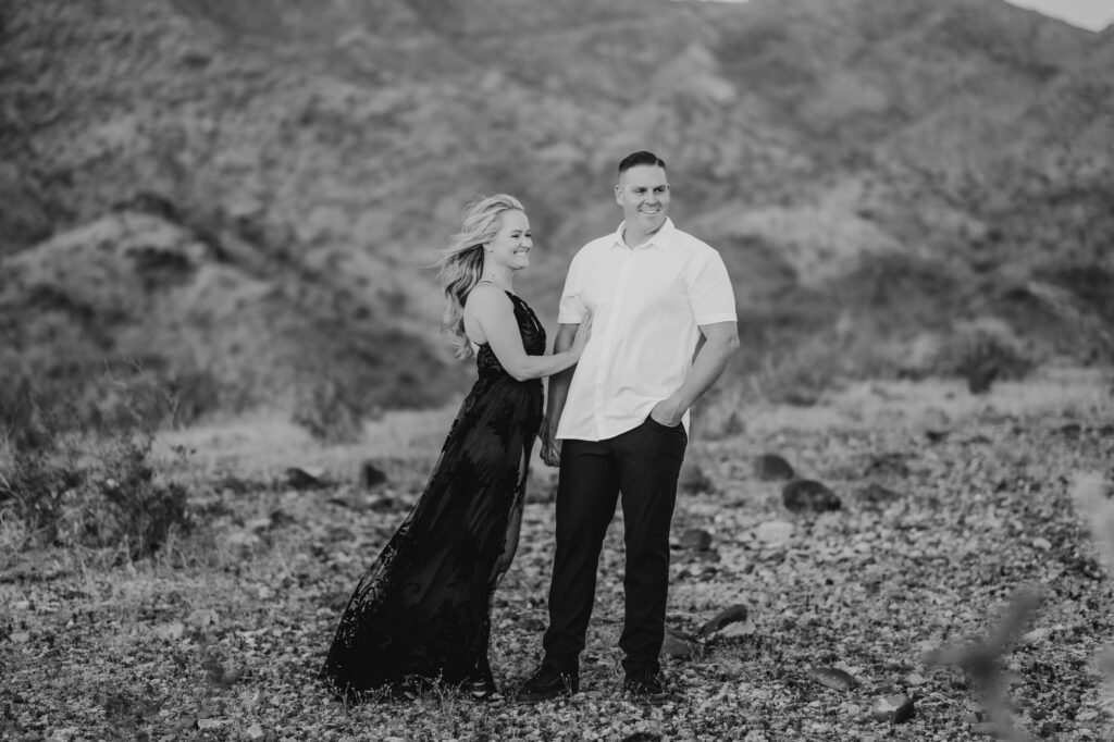 engagement photos with incredible long black dress mohave county arizona