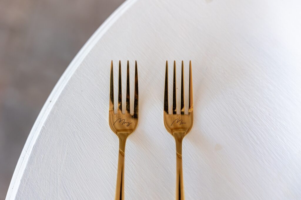 gold mr and mrs forks