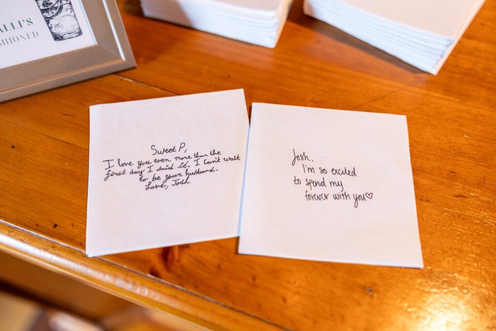 personalized napkins with handwriting for wedding reception