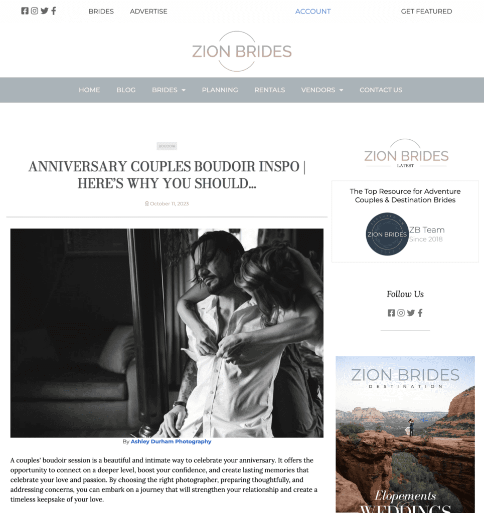 couples boudoir session featured on zion bride