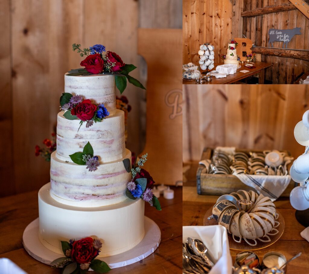 white naked cake with flowers