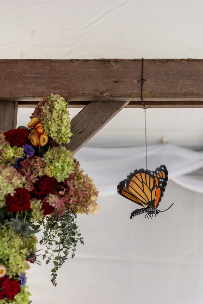 butterfly hanging off wedding arch