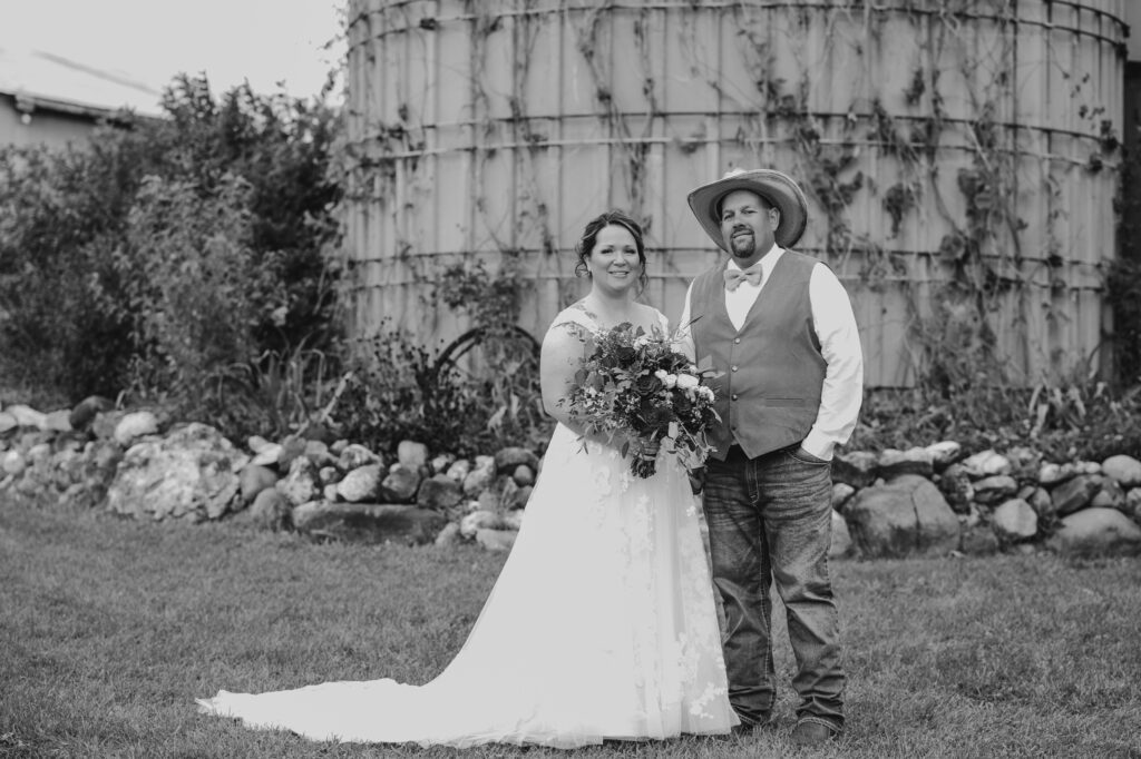 fall country wedding portraits with an old tractor