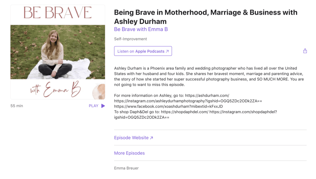 Be Brave With Emma B podcast interview with Ashley Durham
