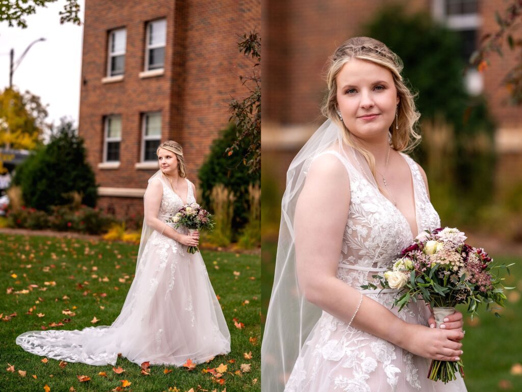 bridal portraits in front of the stella hotel for wedding