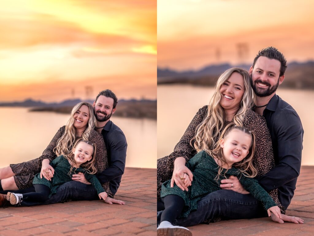 family photos with arizona sunset at the river