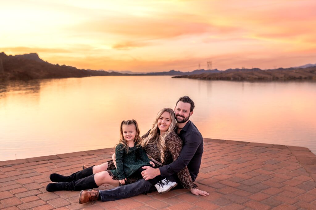 family photos with arizona sunset at the river