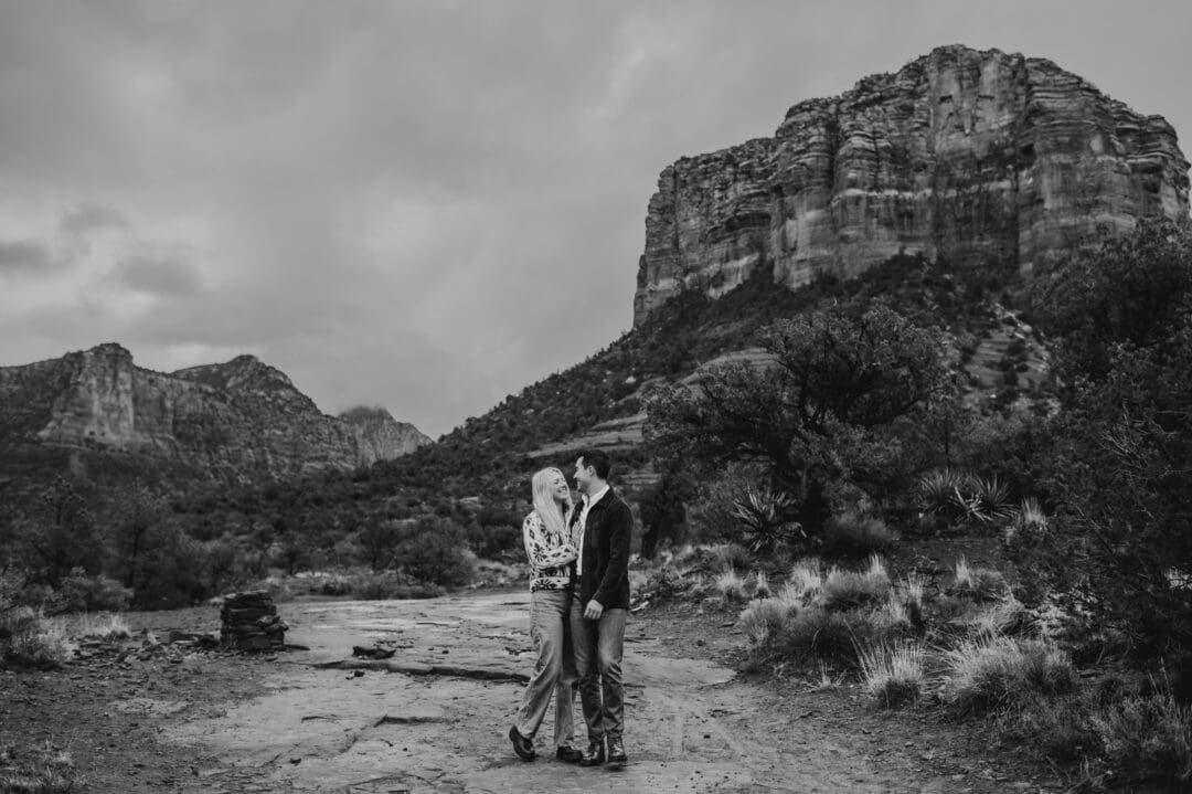 black and white engagement photos in sedona