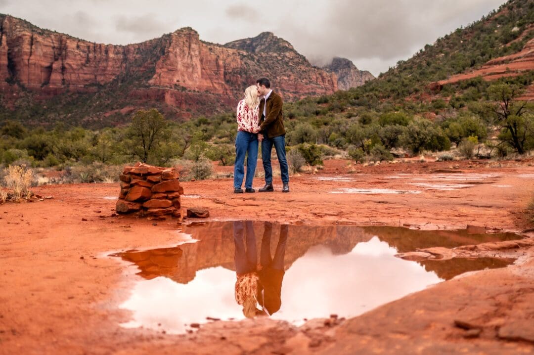 reflective water in engagement photos