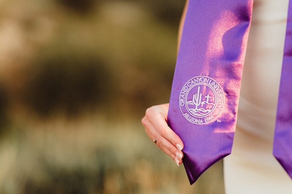 purple graduation sash from GCU for nurses