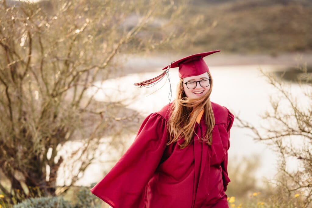 lifestyle senior photos in cap and gown