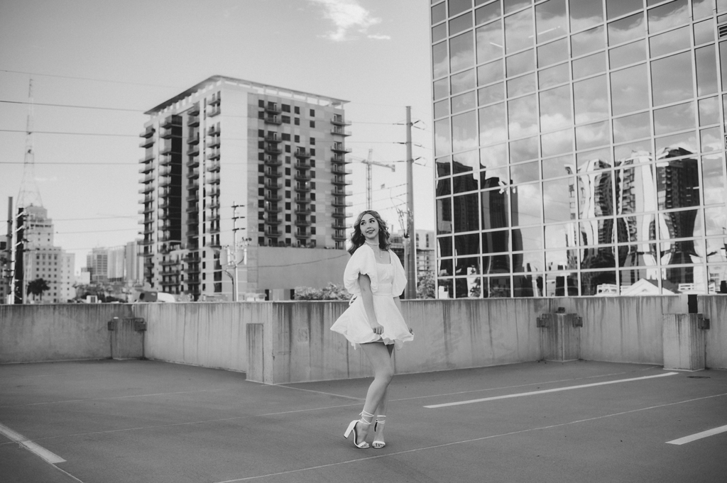 urban rooftop senior session in downtown phoenix