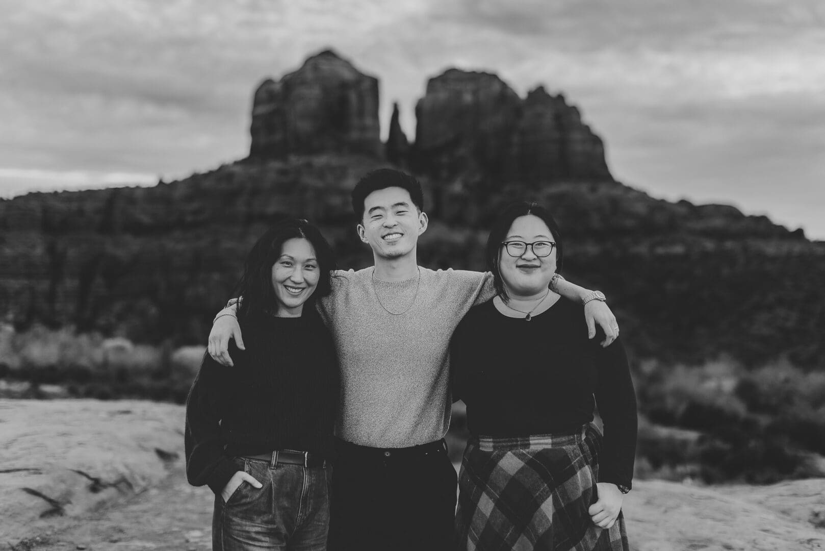 family photos with cathedral rock in the background in sedona arizona