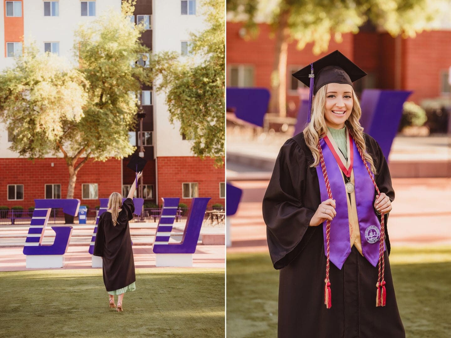 Grand Canyon University photos in front of the GCU Letters