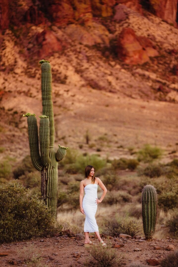 high school senior session with saguaro cactus