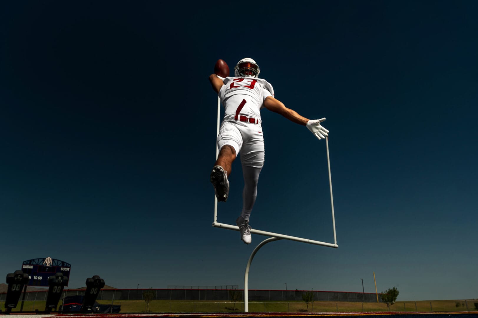 catching poses for football players for media day