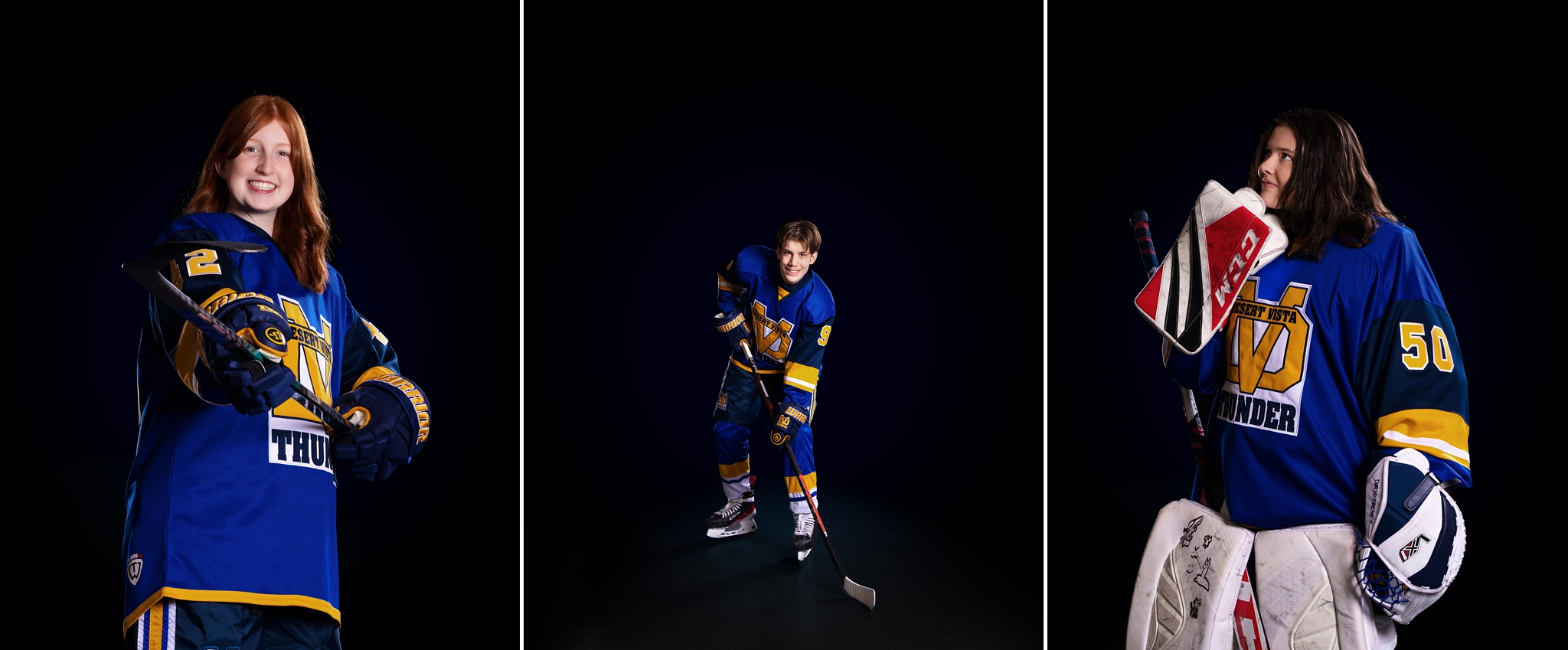 Desert Vista Hockey player portrait from team media day at Ice Den Scottsdale in Phoenix
