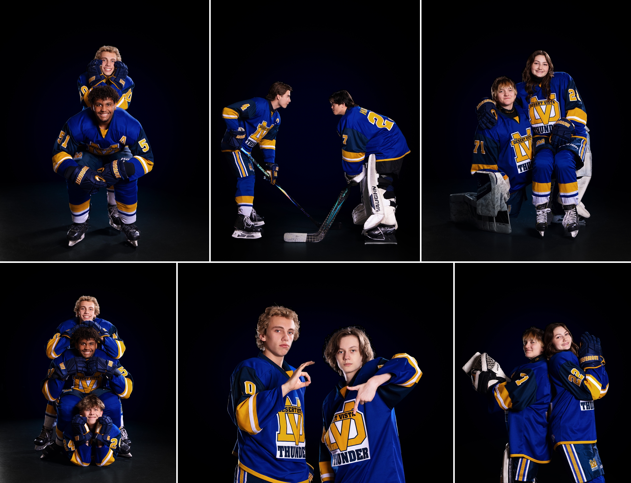 High school hockey teammates from Desert Vista photographed during Phoenix team media day