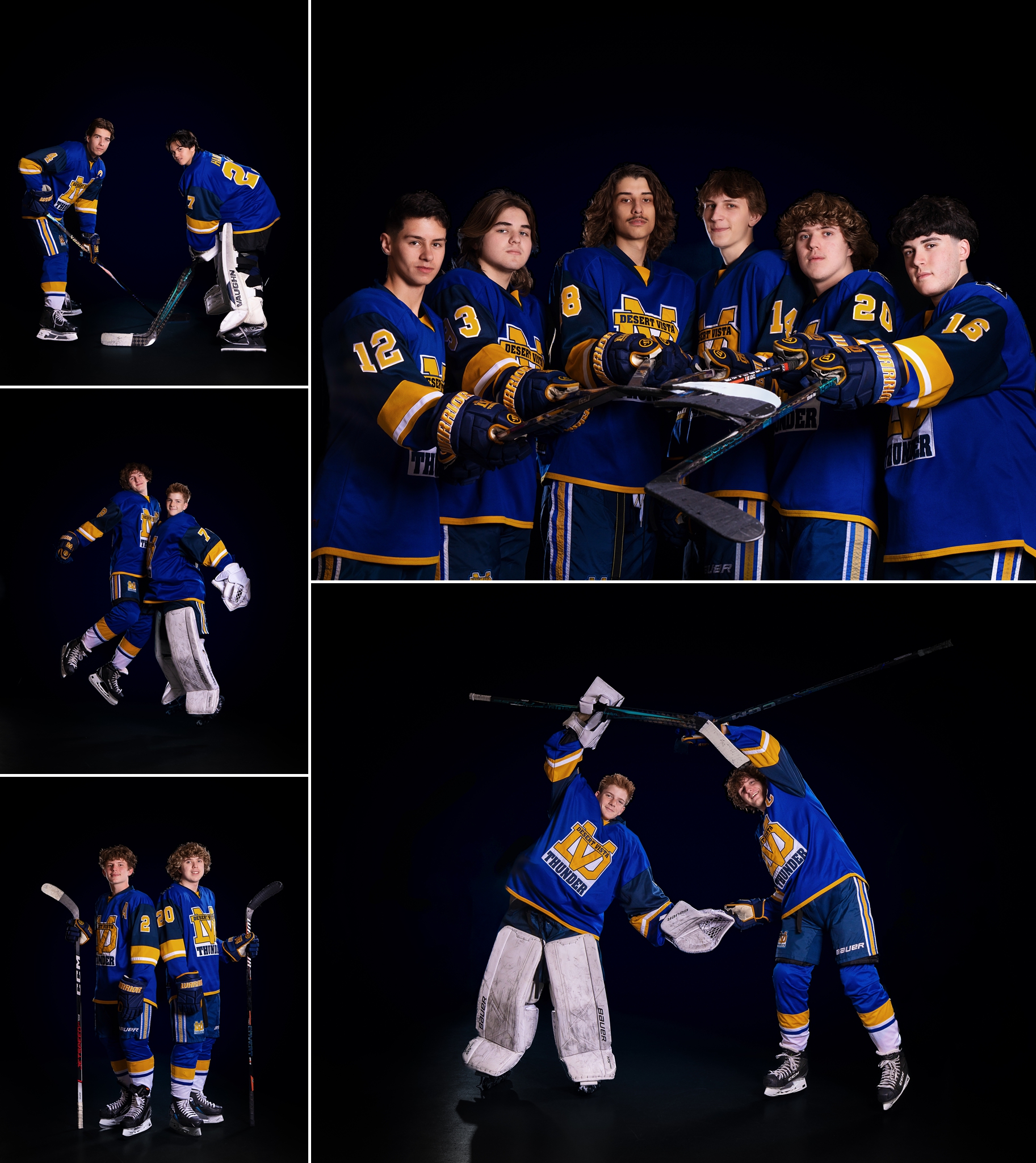 Teammates from Desert Vista Hockey posing together during Phoenix hockey media day