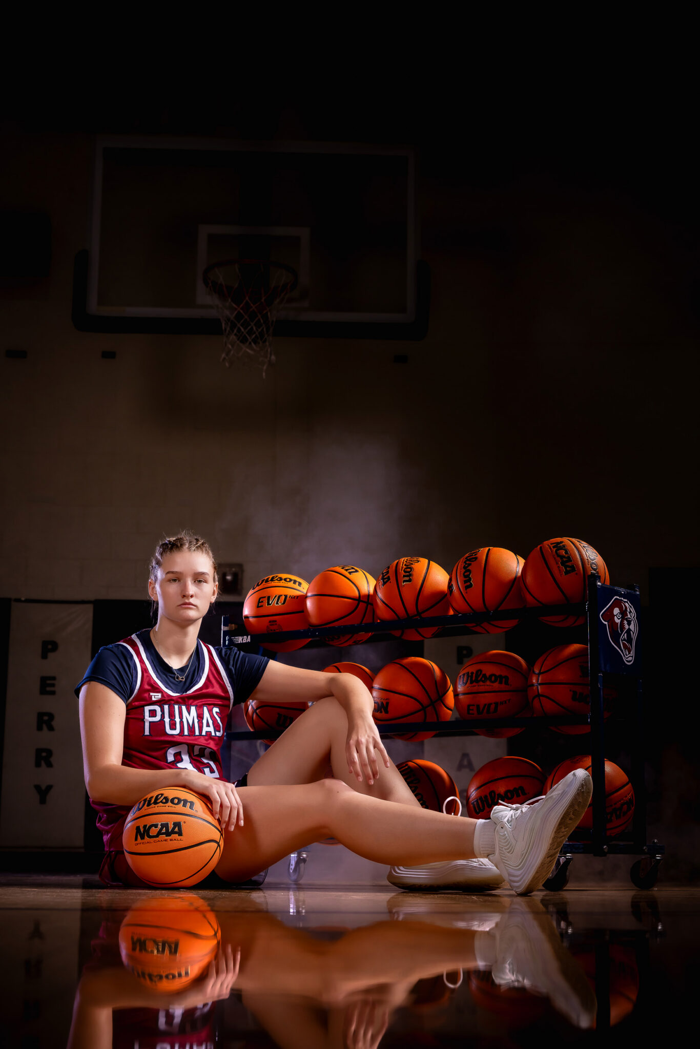 girls basketball sports portrait with basketball cart