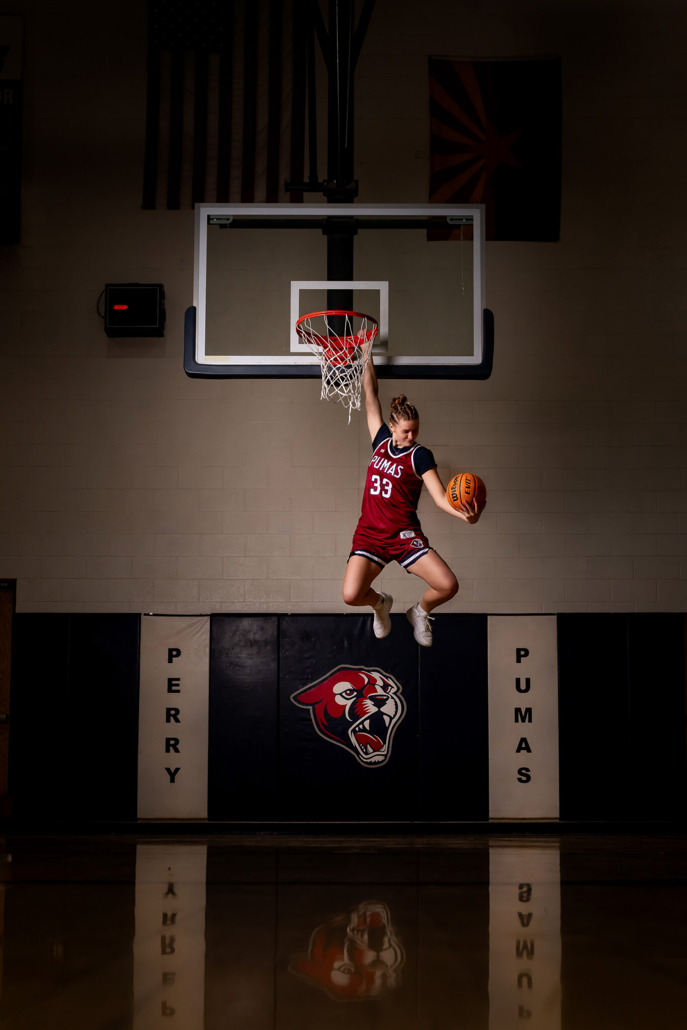 Gilbert Arizona girls basketball senior portrait with bold sports lighting